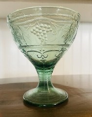 Arcoroc Minos Jade Footed Dessert Cup Green Glass with Grapes