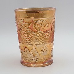 Dugan Antique Marigold Carnival Glass Floral and Grape Tumbler 4″ FREE SHIPPING