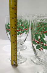 Set of 7 Libbey Christmas Holiday Holly Iced Tea Glasses Stemware Goblets
