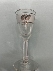Libbey Silver Foliage Leaf Frosted Set Of 6 Cordial Liqueur Glasses 4 1/4” VTG