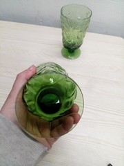 VTG Set of (4) Seneca Driftwood In Avocado Green Footed Tumbler Glasses