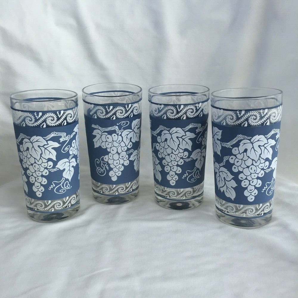 Hazel Atlas Wedgewood grapes leaves Highball glass ware tumblers set of four 4