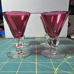 Vintage Ruby And Clear Cordial Glasses Set Of 4