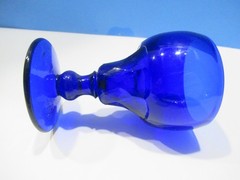 Vintage Small Mini Cobalt Blue Stem Goblet 3″ Tall