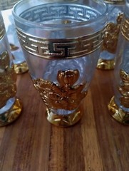 Clear glass Tumblers Gold Trim & Gold Embossed Floral Design From India