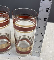 Vintage Mid Century Modern Rust /Gold Bar Glasses Atomic Retro Highball- 2