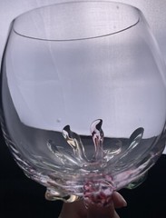 Wine Glass ION TAMAIAN Art Pastels Pink Green Hand Blown Applied Glass Romania