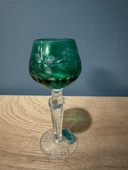 Vintage German Bohemian Green Mini Wine Crystal Glass 5 inches