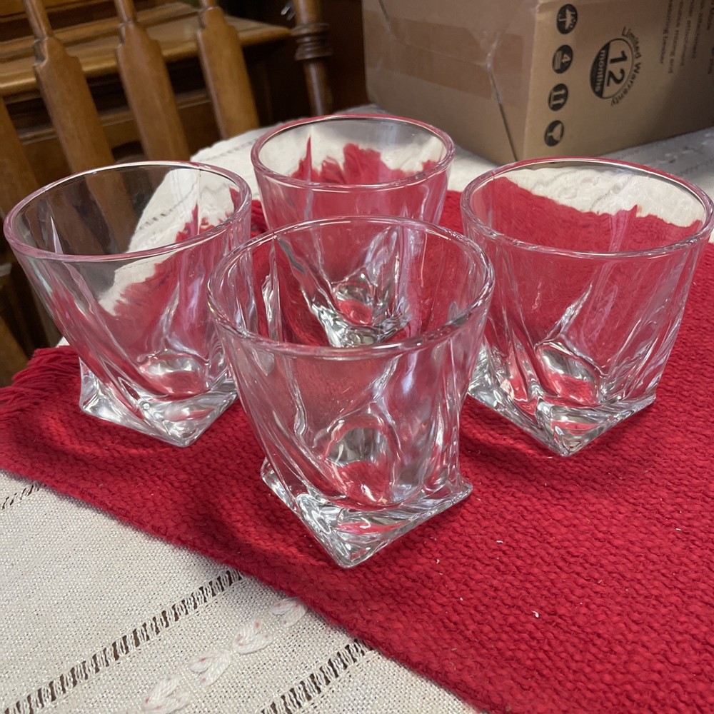 Mikasa “Motion” Twist Rocks Glasses, 3-3/4”T Set Of 4 Square Bottom