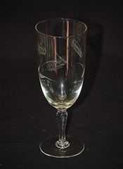Elegant Clear Cut Glass Water or Wine Goblet w Wheat Etched Pattern 7″ Stemware