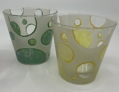Set of 4 Cerve Italy Polka Dot Lowball Glass Frosted Old Fashion Barware MCM Vtg