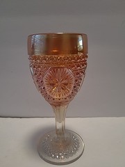 Vintage Rare Imperial Carnival Marigold Stars Burst 6.5″ One Goblet Glass Orange