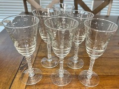 Set Of 6 Vintage 1940’s Libbey Rock Sharpe Arctic Rose #3005 Water Goblets