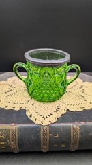 Tarentum Hartford Emerald Green EAPG Heart W/ Thumbprint Two-Handled Sugar Bowl