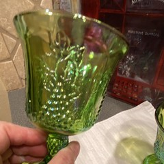 Vintage Set 4 Indiana Carnival Iridescent Lime Green Goblets~Harvest Grape~