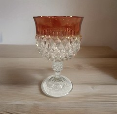Indiana Glass Diamond Point Ruby Flash Wine Water Goblet 6oz 5.25” Tall (3)