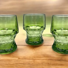 3 Vintage Hazel Atlas Green Georgian Glasses 9 Ounces 4-1/4″ tall