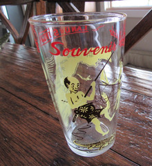 Souvenir Florida State Map & Couple Fishing Vintage Drinking Glass MCM