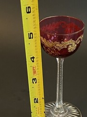Antique St Louis Cranberry Glass Gold Gilt Etched Tall Sherry
