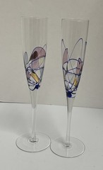 Milano Romanian Mosaic Glass Champagne Flutes Set Of 2.