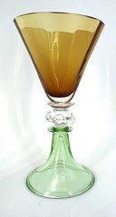 7x Murano Salviati Cordial Liqueur Glasses – Amber Optic – Fluted Green Base Vtg