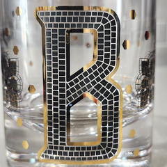 Anthropologie Bistro Tile Monogram “B” Old Fashioned Glass 24K Gold Rim