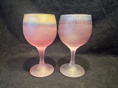 Hand Painted Frosted Hebron Drip Purple Pedestal Wine Cordial Glasses Set of 2