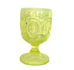 Vtg Fenton for LE Smith Moon & Stars Yellow/ Vaseline OPALESCENT GOBLET 5.75″
