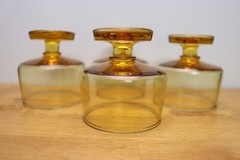 Vintage Amber Short Thick Stem 4 Cordials Glasses Squarish Bowls 3 » Honey