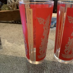 Culver Red & Gold Drinking Glasses Vintage 1960s Thai Goddess Tumblers Set of 5