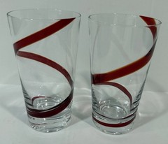 Pier One Swirline Red Swirl 2 Pce Set Tumblers Highball Glasses RETIRED PATTERN