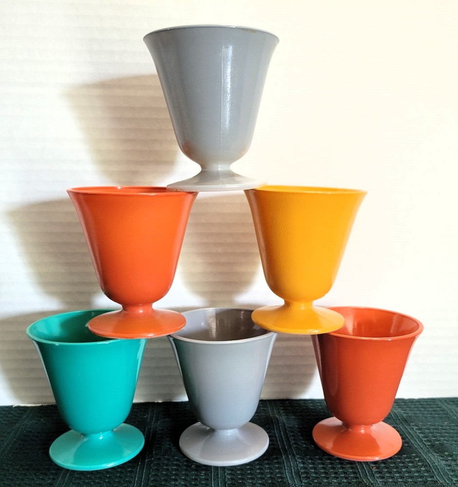6 Hazel Atlas OVIDE PLATONITE 6 OZ FTD TUMBLERS / SHERBETS 3 Colors