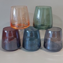 5 Piece Pier 1? Stemless Wine Glasses Rainbow Colors 10 Oz Barware Glasses