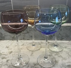 LENOX Tuscany Seasons Balloon Wine Glasses Colors Set of 4 Etched Crystal 15 oz.