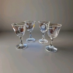 Vintage Set Of 4 Gold And White Leaf 5.5″ MCM Barware Glasses