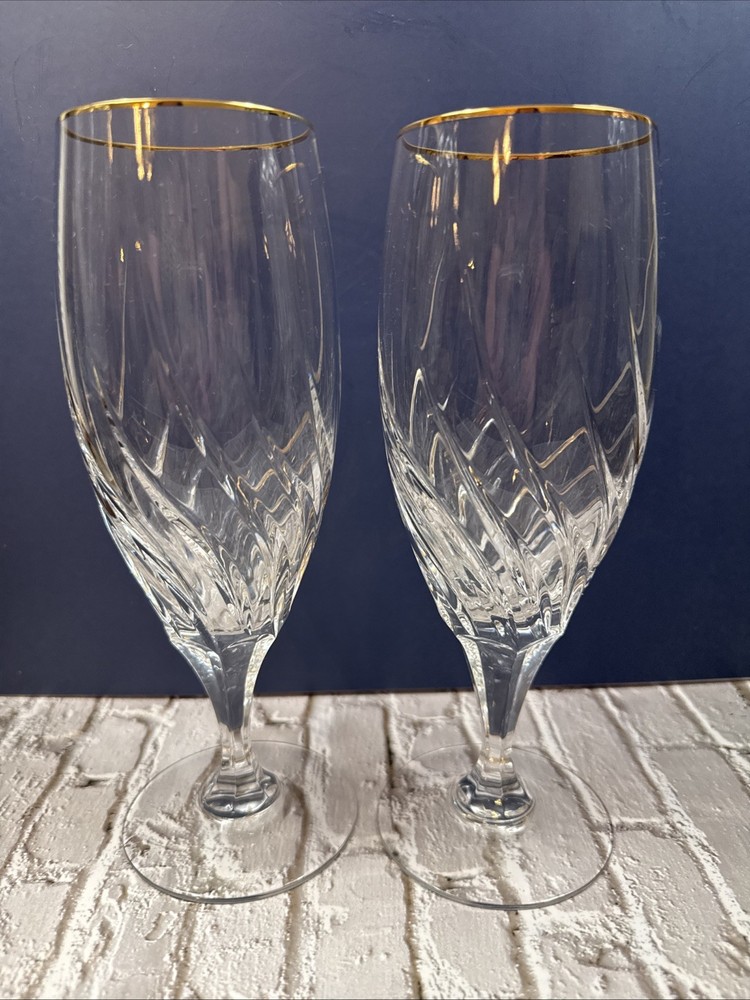 Vintage Beautiful Preview Gold by Mikasa Ice Tea Glasses Set of Two 8 1/2″ Tall