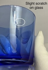 Set Of 6 ~Vintage Cobalt Blue Flare 10 Oz Glasses Rocks 3.25” ~Tiny Scratches
