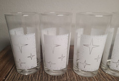 6 Vintage Atomic Starburst Barware Tumbler Glass 12oz Frosted White (No Gold)