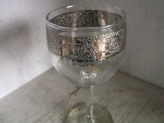 4 Culver Glass Silver Band Flower Scroll Wine Glasses Goblets 5 3/4″