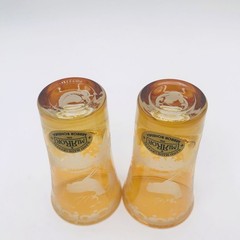 2 NEW Bohemian Mirror Amber Cut To Clear Crystal Cordial Shot Glasses SHIPS FREE
