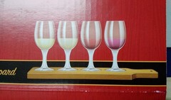 4 – Wine Flight Set 4 Glasses Each Holds 4.4 Oz on Flight Board