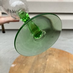Green Glass Goblet Stemware Vintage Glass wine cocktail glass mcm