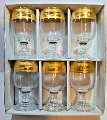 Set of 6- New Preziosi Italian hand decorated Gold Band, Cordial Aperitif Glasse