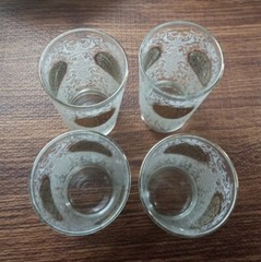 Vintage Libbey MCM White Lace Crown Gold Medallion Highball Glasses Set of 4 EUC