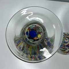 Mexican Art Glass Goblets Pair of Hand Blown Colorful Confetti Wine Glasses