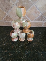 Hand-carved natural green onyx marble cordial goblets