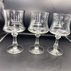 Crystal barware tulip shape clear Glasses ETCHED SHIP Nautical Ocean Set Of 3