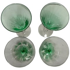 Vintage Tiffin & Huntington Green Clear Stemmed Wine Glasses Goblets 7″ Four