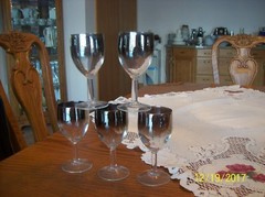 Silver Trimmed Roly Poly Design Vintage Small Short Stemmed 5 Wine Goblets