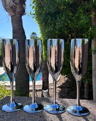 Elegant Champagne Flutes Silver Mirrored Coated Glass Wedding Toasting Set of 4